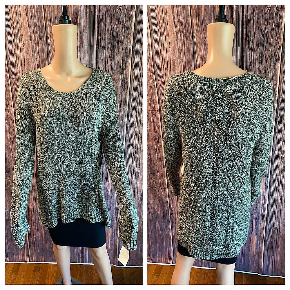 Hinge Nordstrom size large NWT forest green & cream colored knit boho sweater